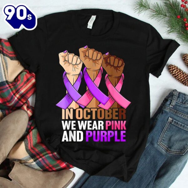 Breast Cancer Domestic Violence Awareness Pink Purple Ribbon Shirt