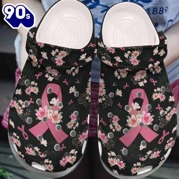 Breast Cancer Personalized Clog Custom Name Text Color Number Fashion Style For Women Men Kid Print 3D Breast Cancer Awareness