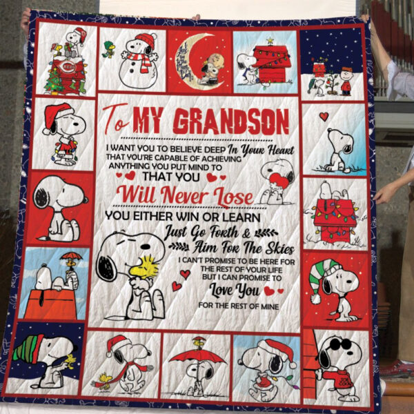 Cartoon Character Snoopy To My Grandson Quilt Fleece Blanket Fan Made All Season 3d Blanket Mother Day Gift