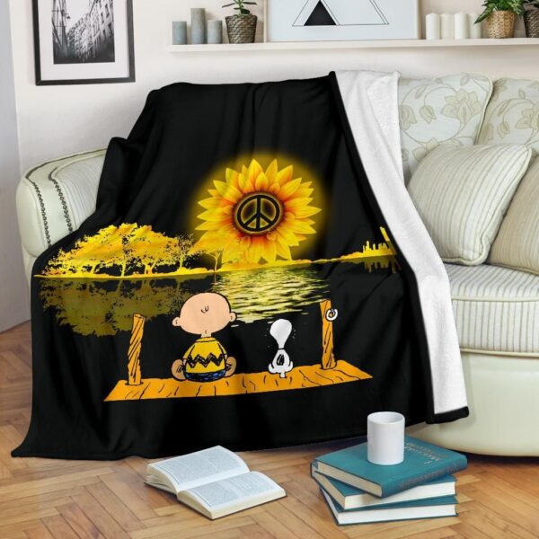 Charlie Brown And Snoopy Hippie Sunflower Fleece Blanket, Premium Comfy Sofa Throw Blanket Gift Mother Day Gift