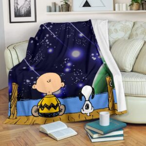 Charlie Brown And Snoopy Stargazing Fleece Blanket, Premium Comfy Sofa Throw Blanket Gift Mother Day Gift