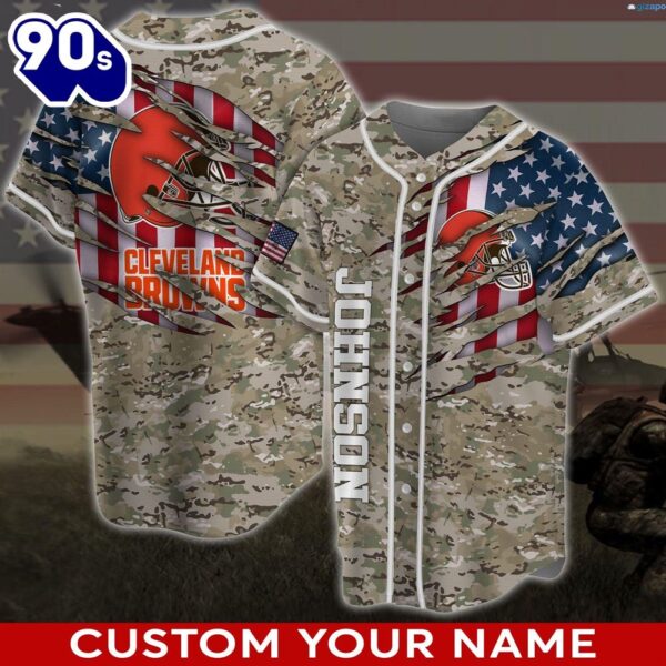 Cleveland Browns NFL America Flag Camo Personalized Baseball Jersey Shirt
