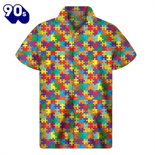 Colorful Autism Awareness Puzzle Print Men’s Short Sleeve Shirt