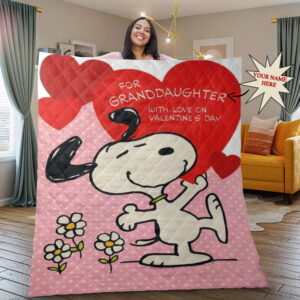 Custom Name Snoopy The Peanuts Fan Gift, Happy Valentine’s Day Gift, Snoopy With Love On Valentine’s Day Blanket Mother Day Gift