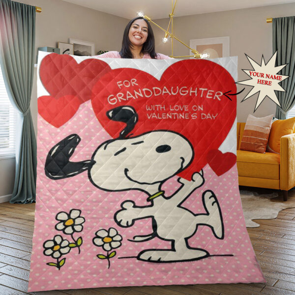 Custom Name Snoopy The Peanuts Fan Gift, Happy Valentine’s Day Gift, Snoopy With Love On Valentine’s Day Blanket Mother Day Gift