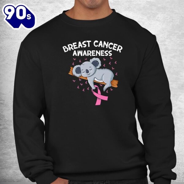 Cute Koala With Pink Ribbon Support Breast Cancer Awareness Shirt