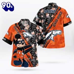 Denver Broncos Mickey Mouse Floral Short Sleeve Hawaii Shirt