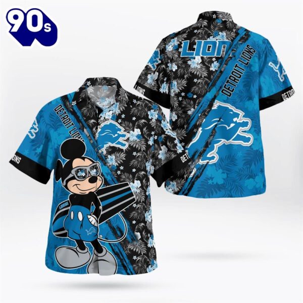 Detroit Lions Mickey Mouse Floral Short Sleeve Hawaii Shirt