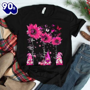 Faith Hope Love Gnome Ribbon Breast Cancer Awareness Flower Shirt 2