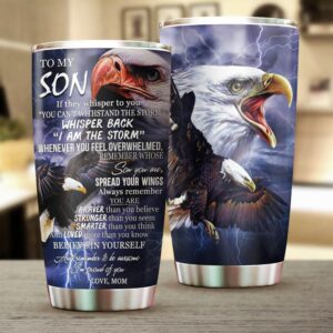 Flagwix To My Son Mom Proud Of You Eagle Stainless Steel Tumbler 1