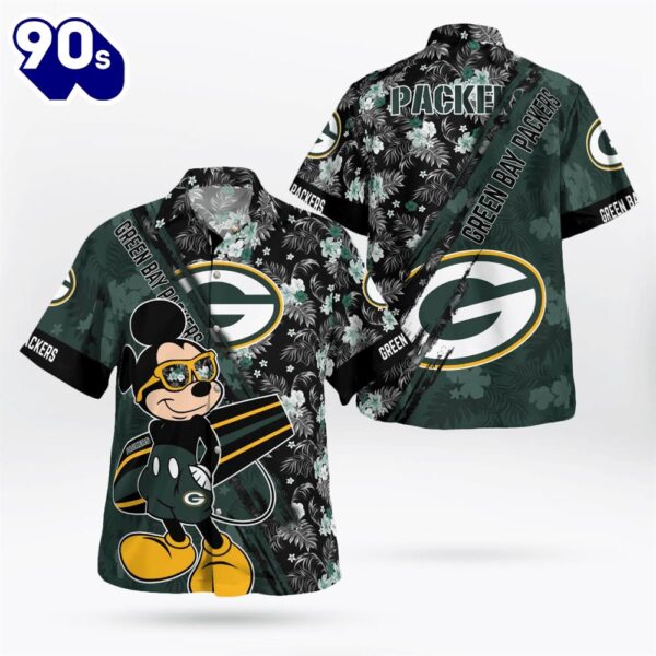 Green Bay Packers Mickey Mouse Floral Short Sleeve Hawaii Shirt