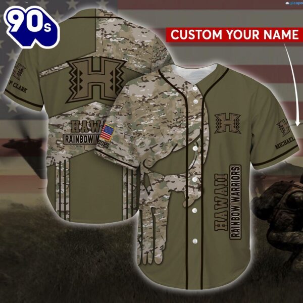 Hawaii Rainbow Warriors Camo Personalized Custom Name Baseball Jersey Shirt