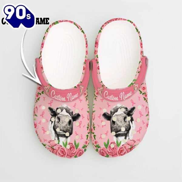 Heifer Cow Breast Cancer Awareness Custom Pink Breast Cancer Gifts Hn Personalized Clogs