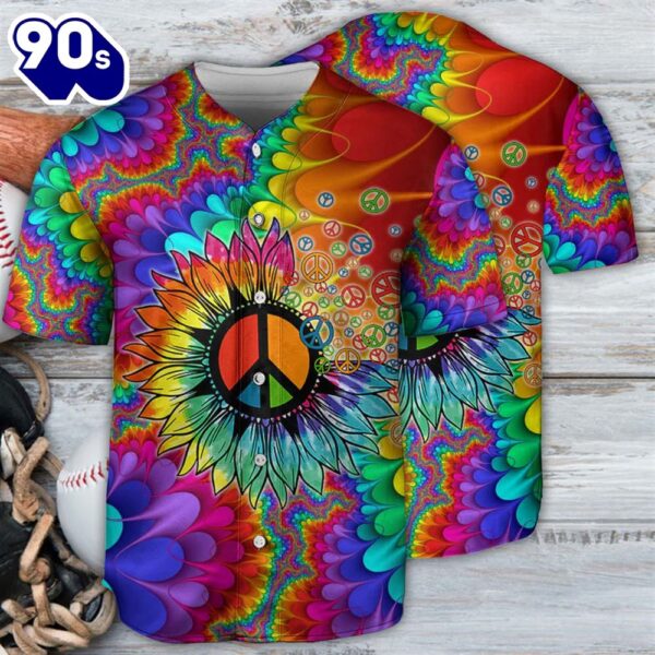 Hippie Peace Art With Sunflower Baseball Jersey Shirt