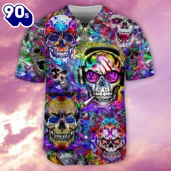 Hippie Skull Hippie Color Flowers Baseball Jersey Shirt