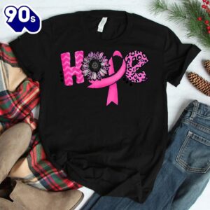 Hope Pink Ribbon Leopard Sunflower Breast Cancer Awareness Shirt 2
