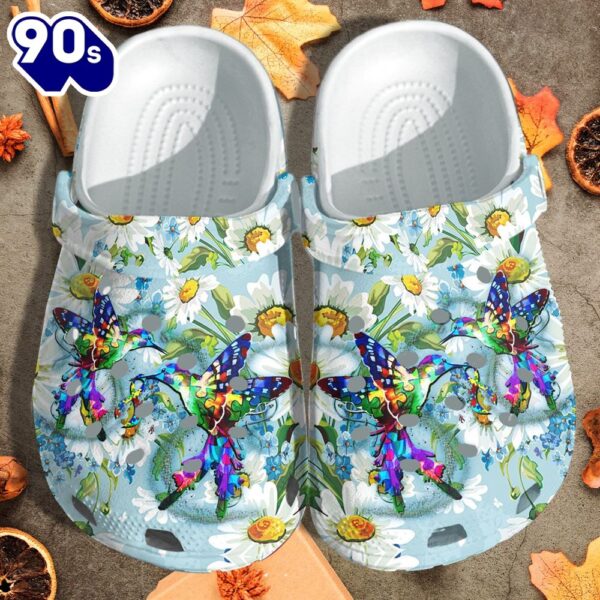 Humming Birds Autism Daisy Flower Style Autism Awareness Clog Personalize Name