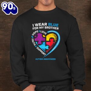I Wear Blue For My Brother Kids Autism Awareness Sister Shirt 2