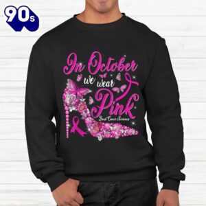 In October We Wear Pink Butterflies Breast Cancer Awareness Shirt 2