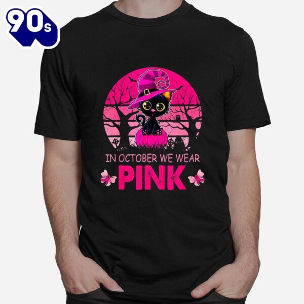 In October We Wear Pink Cute Cat Breast Cancer Awareness Shirt