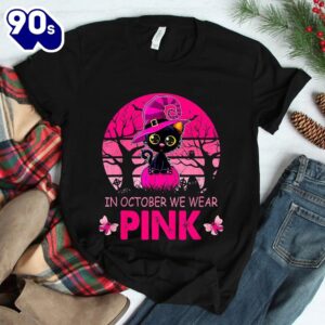 In October We Wear Pink Cute Cat Breast Cancer Awareness Shirt 2
