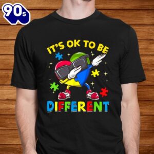 It's Ok To Be Different Autism Awareness Dabbing Heart Puzzle Shirt 1