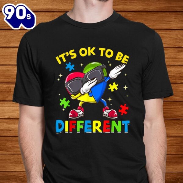 It’s Ok To Be Different Autism Awareness Dabbing Heart Puzzle Shirt
