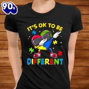It's Ok To Be Different Autism Awareness Dabbing Heart Puzzle Shirt 2