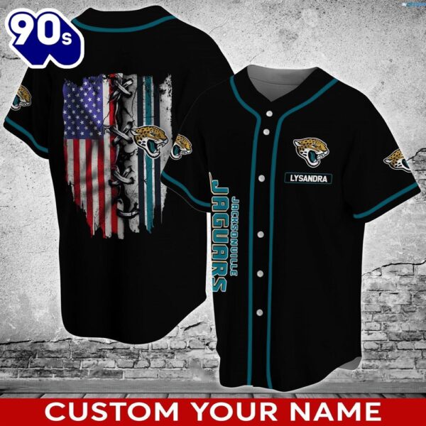 Jacksonville Jaguars 3 NFL Personalized Custom Name Baseball Jersey Shirt