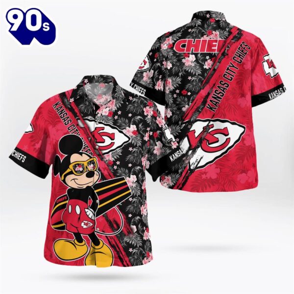 Kansas City Chiefs Mickey Mouse Floral Short Sleeve Hawaii Shirt