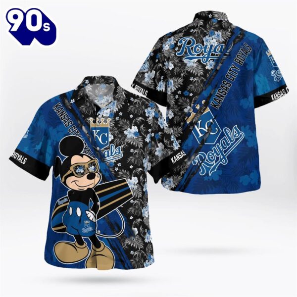 Kansas City Royals Mickey Mouse Floral Short Sleeve Hawaii Shirt