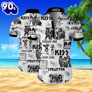 Kiss Rock Band All Over Printed Hawaiian Shirt White Men