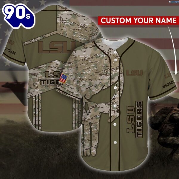 LSU TIGERS Personalized Camo NFL Baseball Jersey Shirt