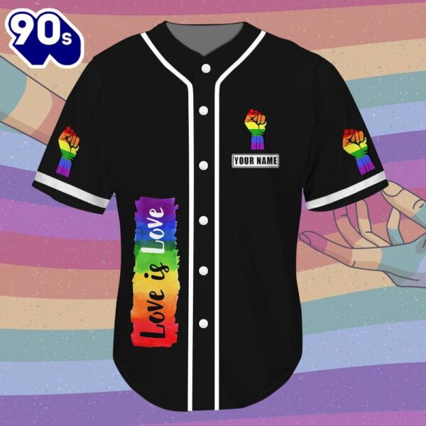 Lgbt Custom Name Baseball Jersey, Hand Up Love Is Love