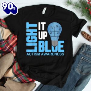 Light It Up Blue Autism Awareness Puzzle Piece Ribbon Shirt 1
