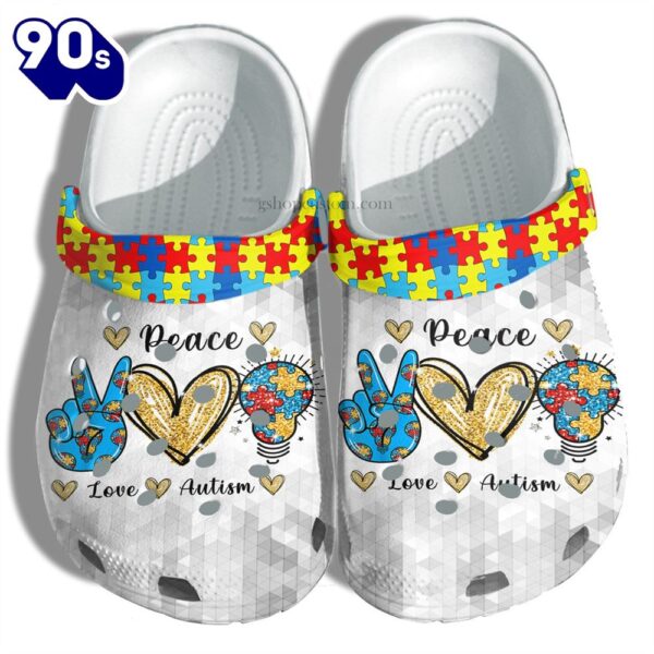 Light Puzze Peace Love Autism Awareness Shoes Gift Personalized Clogs