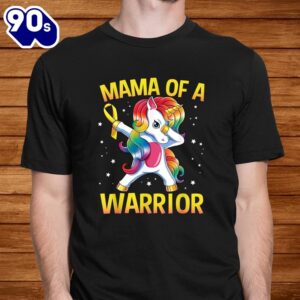 Mama Of A Warrior Childhood Cancer Awareness Unicorn Shirt 1