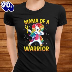Mama Of A Warrior Childhood Cancer Awareness Unicorn Shirt 2