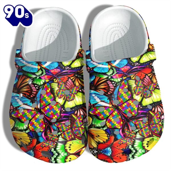 Messy World Of Butterflies Autism Awareness Shoes Gifts For Women Girls Personalized Clogs