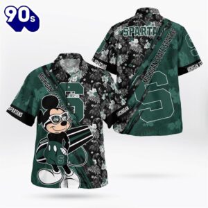 Michigan State Spartans Mickey Mouse Floral Short Sleeve Hawaii Shirt
