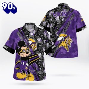 Minnesota Vikings Mickey Mouse Floral Short Sleeve Hawaii Shirt