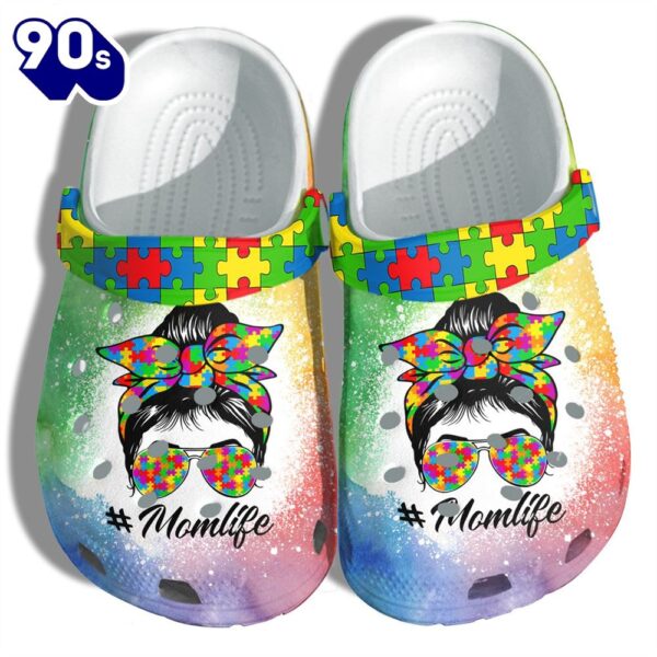 Mom Life With Puzzle Autism Awareness Clog Personalize Name