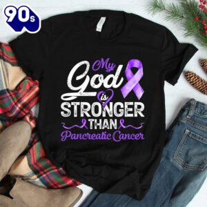 My God Is Stronger Than Pancreatic Breast Cancer Awareness Shirt 2