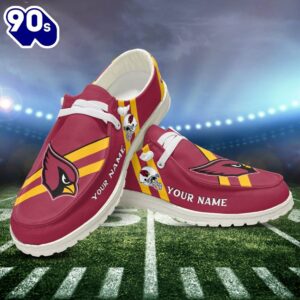 NFL Arizona Cardinals Canvas Loafer Shoes Personalized Your Name, White H-D For Sport Lovers