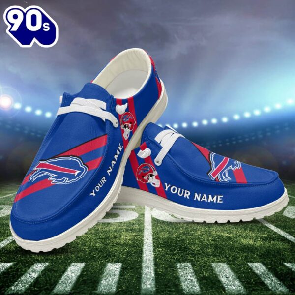 NFL Buffalo Bills Canvas Loafer Shoes Personalized Your Name, White H-D For Sport Lovers