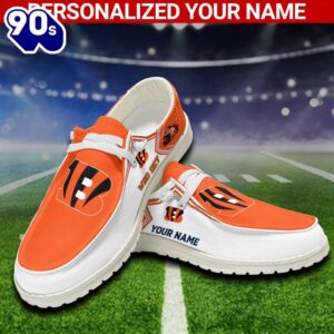 NFL Cincinnati Bengals Canvas Loafer Shoes Personalized Your Name, Sport Team Shoes