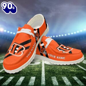 NFL Cincinnati Bengals Canvas Loafer Shoes Personalized Your Name, White H-D For Sport Lovers