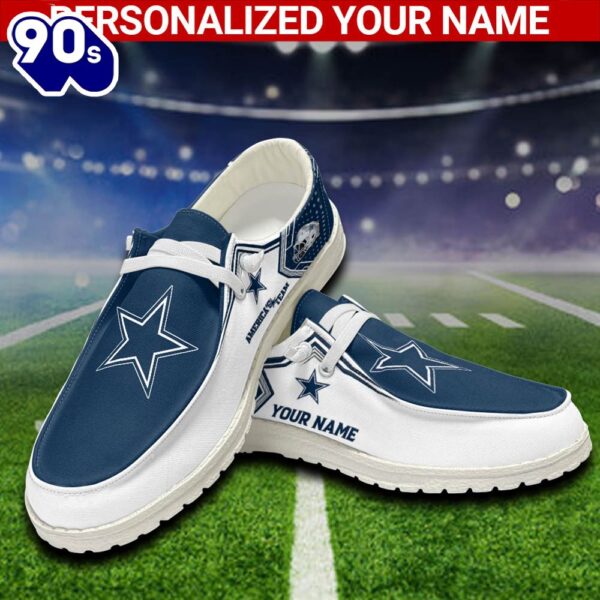 NFL Dallas Cowboys Canvas Loafer Shoes Personalized Your Name, Sport Team Shoes
