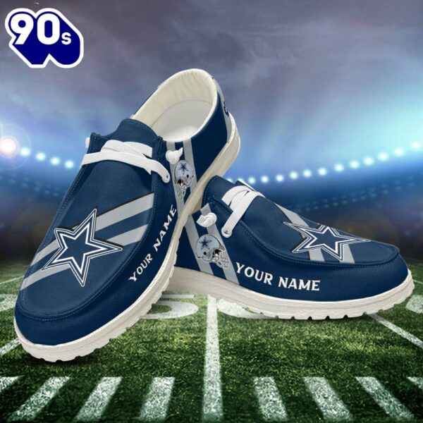 NFL Dallas Cowboys Canvas Loafer Shoes Personalized Your Name, White H-D For Sport Lovers