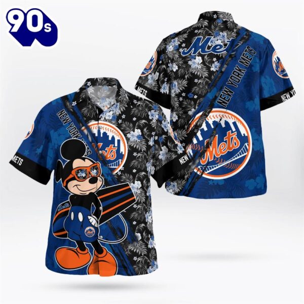 New York Mets Mickey Mouse Floral Short Sleeve Hawaii Shirt